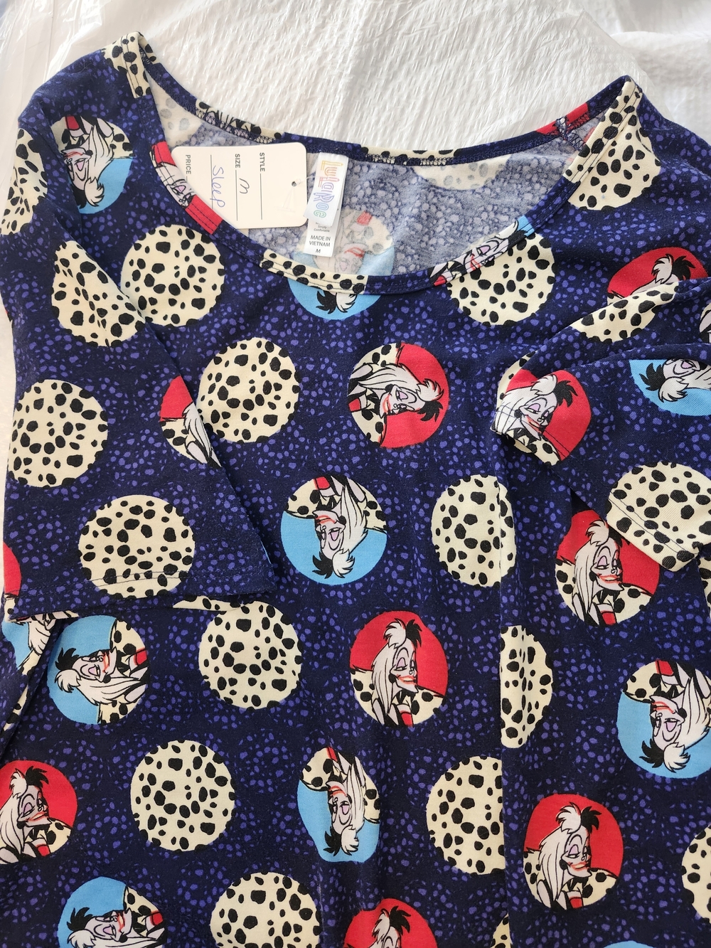 Villain Print Navy Tunic Top with Red & Aqua Circles